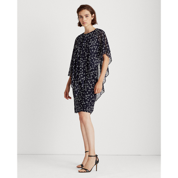 Navy/Cream Floral Georgette Shift Dress Lauren 4