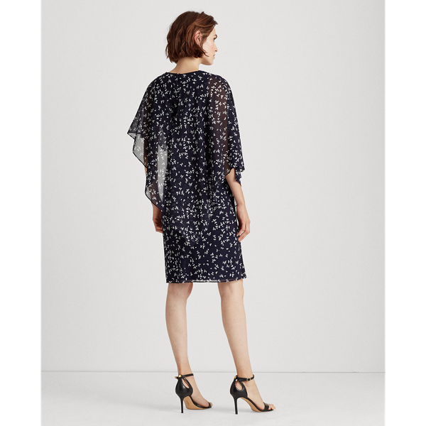 Navy/Cream Floral Georgette Shift Dress Lauren 5