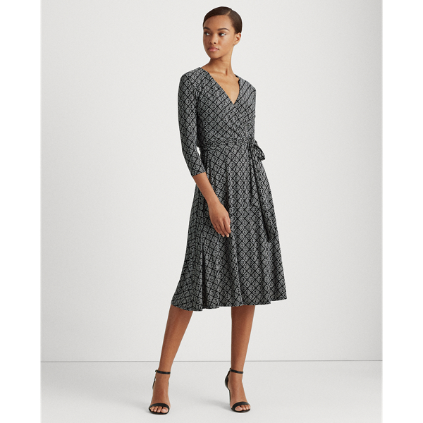 Black/Colonial Cream LRL Jersey Surplice Dress Lauren 4