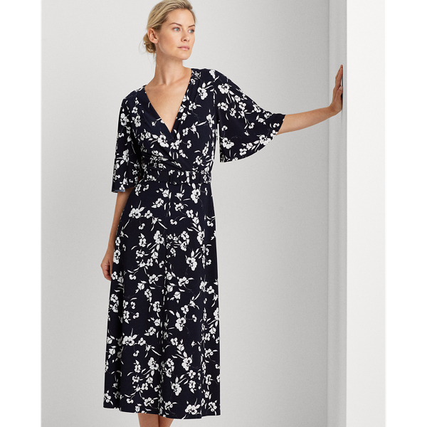 Lh Navy/Col Cream/Multi Floral Belted Jersey Dress Lauren 3