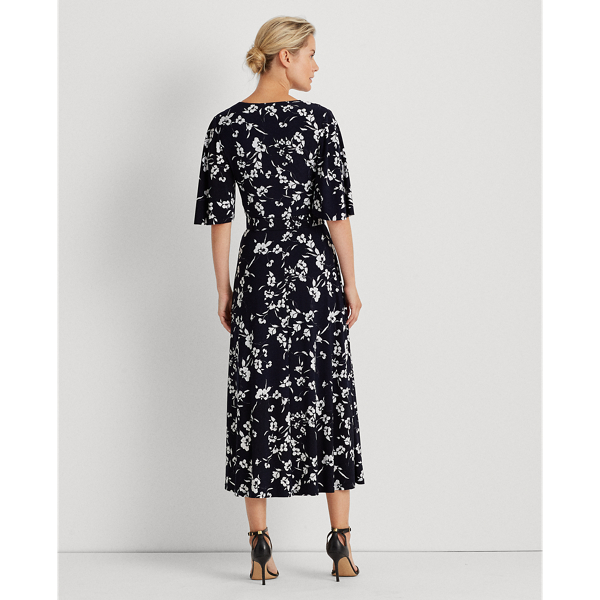 Lh Navy/Col Cream/Multi Floral Belted Jersey Dress Lauren 4