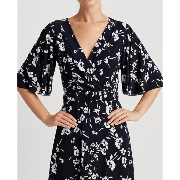 Lh Navy/Col Cream/Multi Floral Belted Jersey Dress Lauren 5