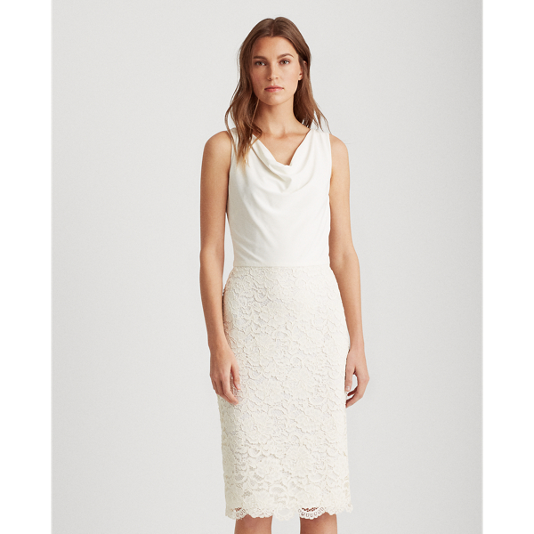Matte Ivory Lace Cowlneck Cocktail Dress Lauren 4