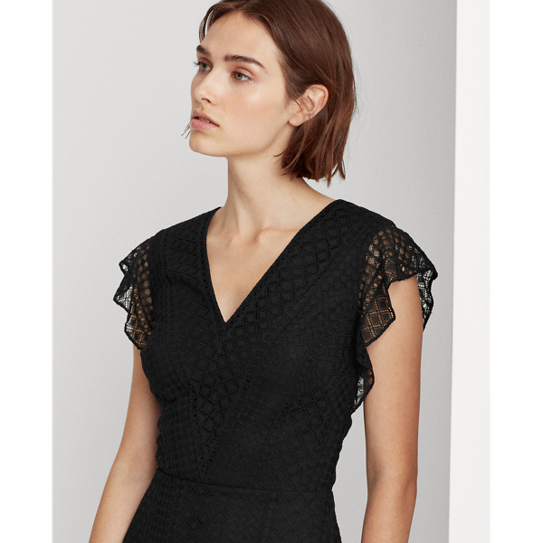 Black Lace Flutter-Sleeve Dress Lauren 6