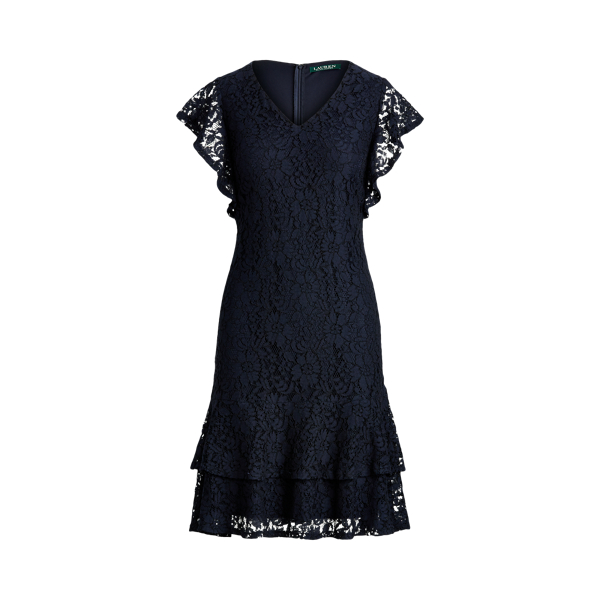 Ruffle-Trim Lace Shift Dress