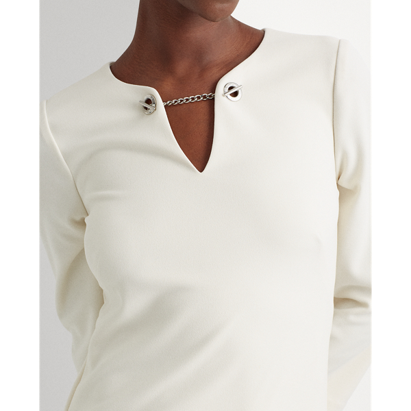 Matte Ivory Crepe Bell-Sleeve Dress Lauren 6