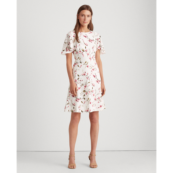 Col Cream/Pink/Multi Floral Ruffle-Sleeve Dress Lauren 4