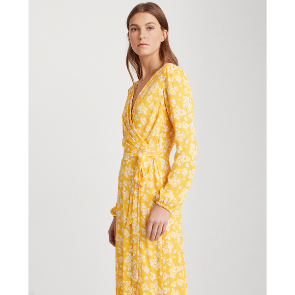True Marigold/Colonial Cr Georgette Puff-Sleeve Dress Lauren 4