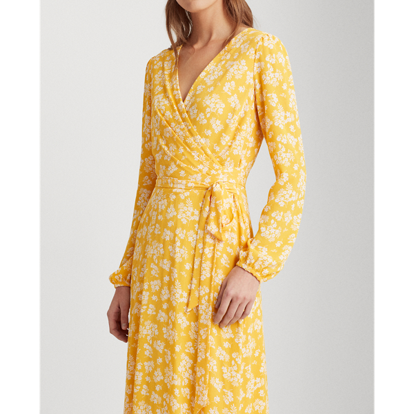 True Marigold/Colonial Cr Georgette Puff-Sleeve Dress Lauren 6