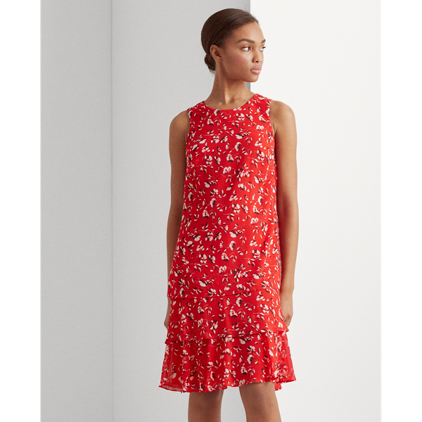 Persimmon/Charcoal/Multi Floral Georgette Shift Dress Lauren 4