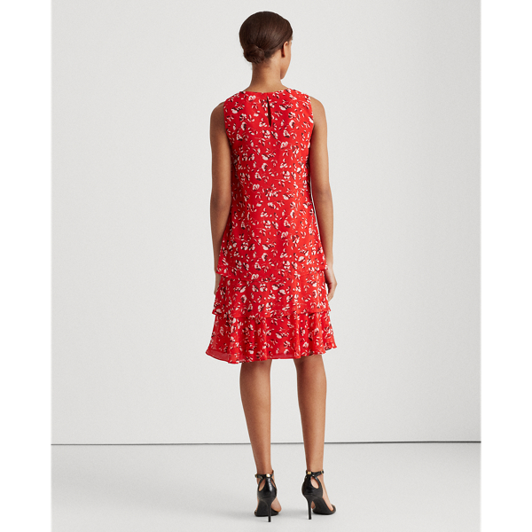 Persimmon/Charcoal/Multi Floral Georgette Shift Dress Lauren 5