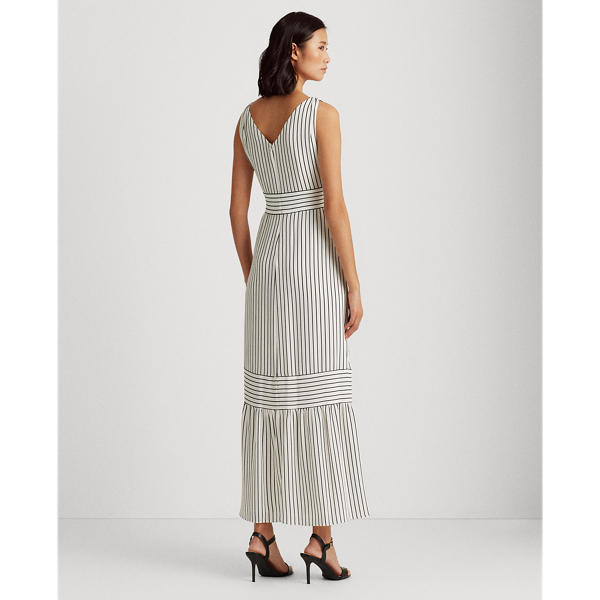 Cream/Navy Striped Tiered Crepe Dress Lauren 5