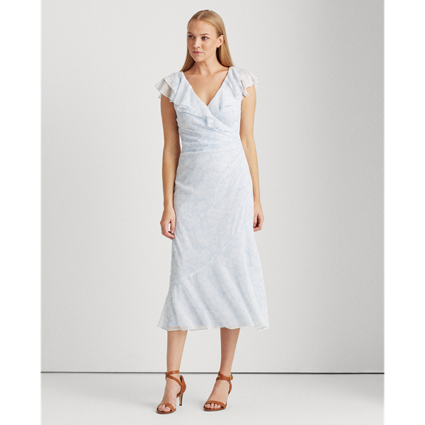 Whisper Blue/Colonial Cre Floral Georgette Dress Lauren 4