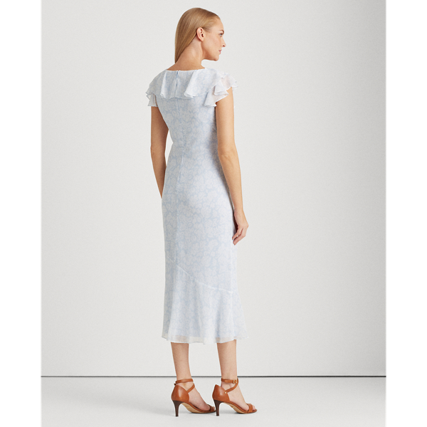 Whisper Blue/Colonial Cre Floral Georgette Dress Lauren 5