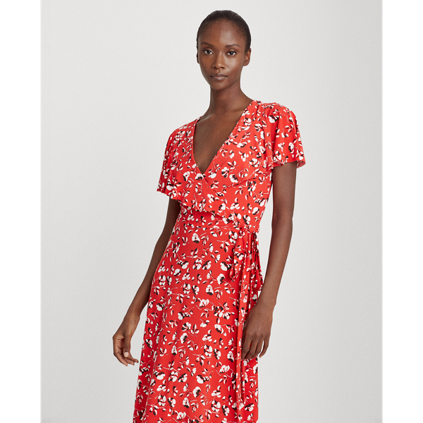 Persimmon/Charcoal/Col Cr Floral Surplice Dress Lauren 4