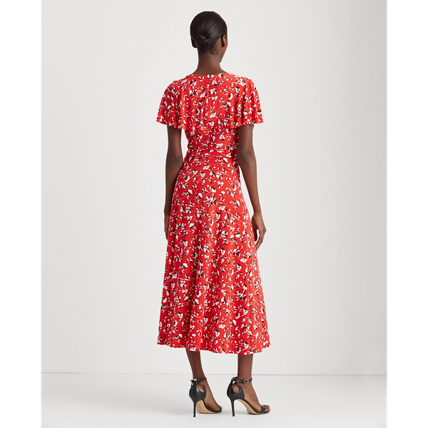 Persimmon/Charcoal/Col Cr Floral Surplice Dress Lauren 5