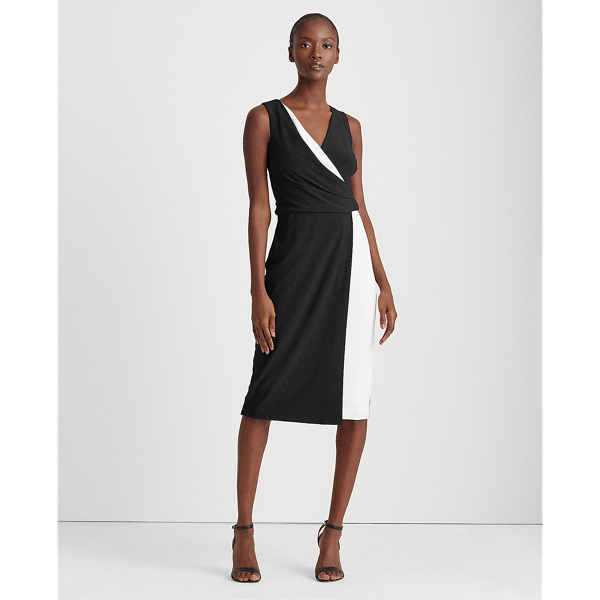 Black/Lauren White Two-Tone Surplice Dress Lauren Petite 3