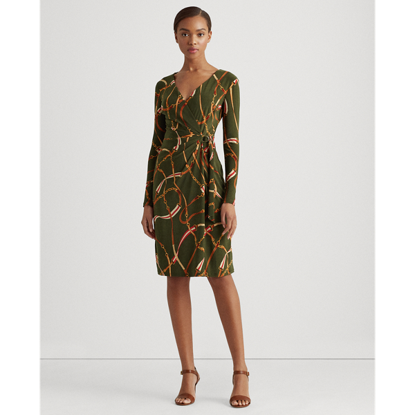Oliva/Red/Multi Print Wrap-Style Dress Lauren Petite 3