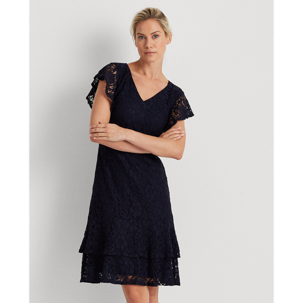 Lighthouse Navy Ruffle-Trim Lace Shift Dress Lauren Petite 3