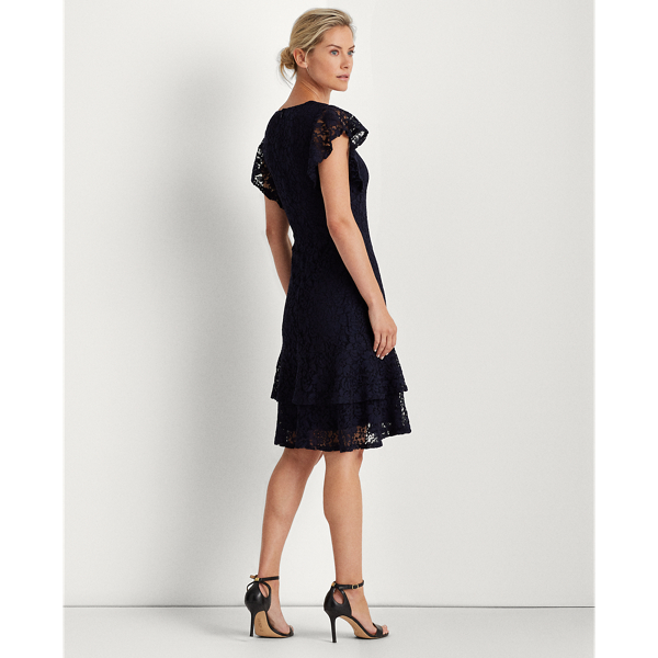 Lighthouse Navy Ruffle-Trim Lace Shift Dress Lauren Petite 4