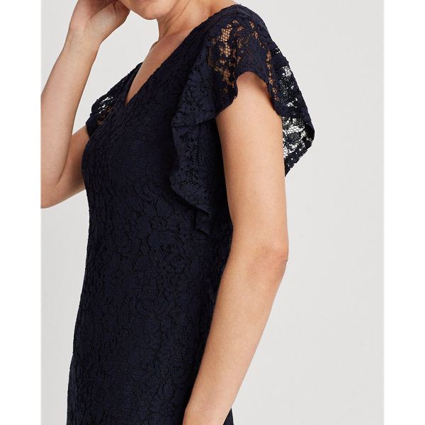 Lighthouse Navy Ruffle-Trim Lace Shift Dress Lauren Petite 5