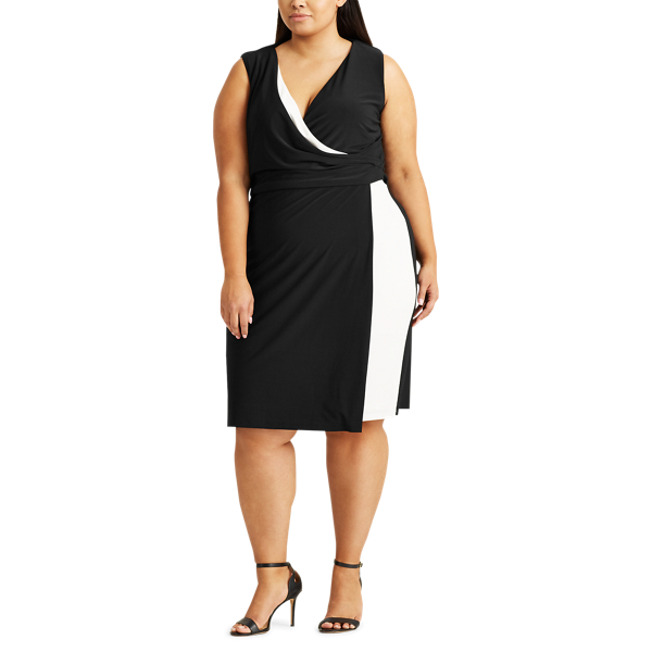 Black/Lauren White Two-Tone Surplice Dress Lauren Woman 3