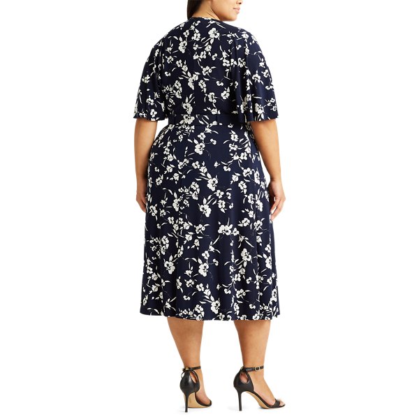 Lh Navy/Col Cream/Multi Floral Belted Jersey Dress Lauren Woman 5
