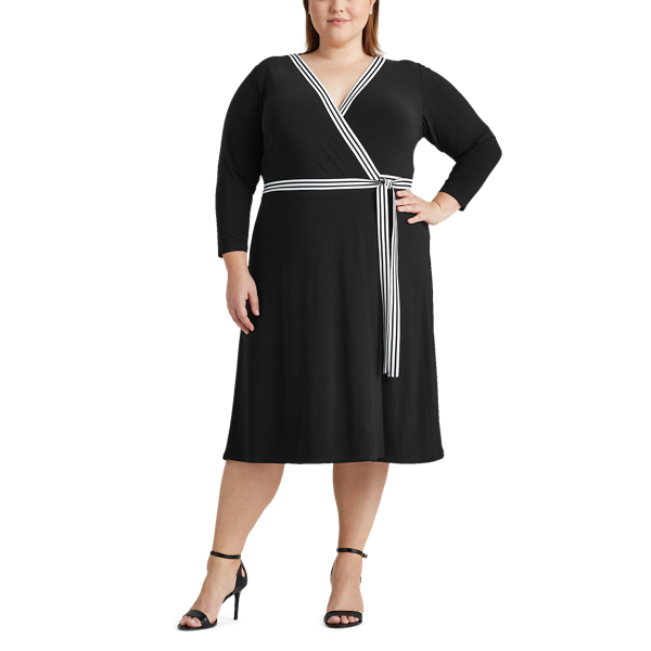 Black Matte Jersey Wrap-Style Dress Lauren Woman 3