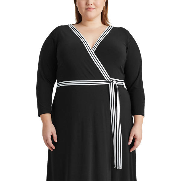 Black Matte Jersey Wrap-Style Dress Lauren Woman 4