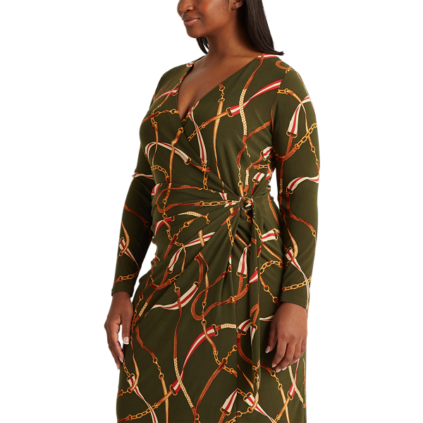 Oliva/Red/Multi Print Wrap-Style Dress Lauren Woman 4