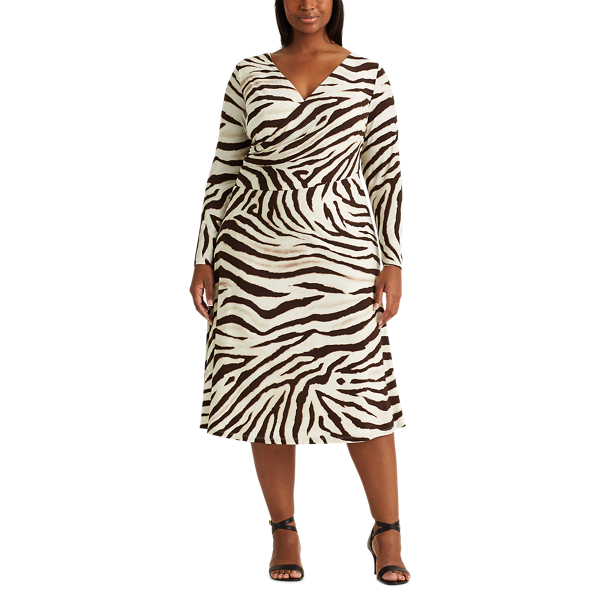 Cream/Brown/Multi Print Jersey Dress Lauren Woman 2