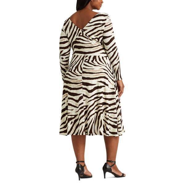 Cream/Brown/Multi Print Jersey Dress Lauren Woman 4