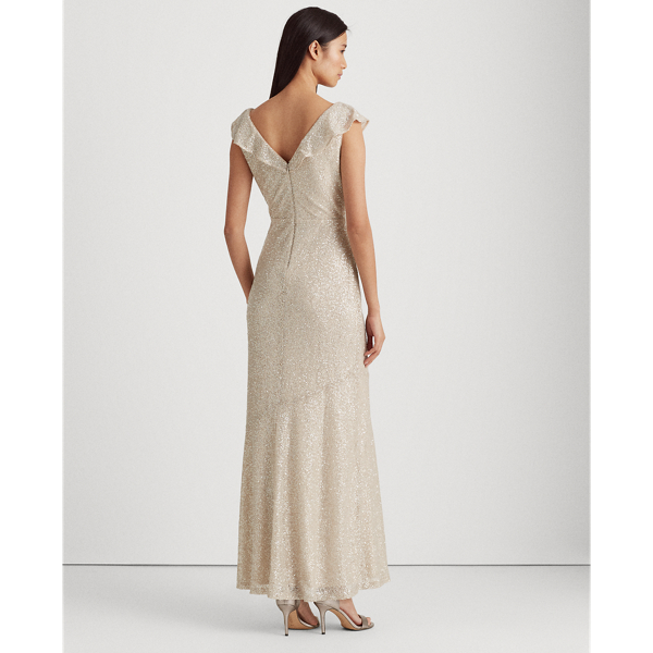 Sparkling Champagne Sequinned Cap-Sleeve Gown Lauren 5