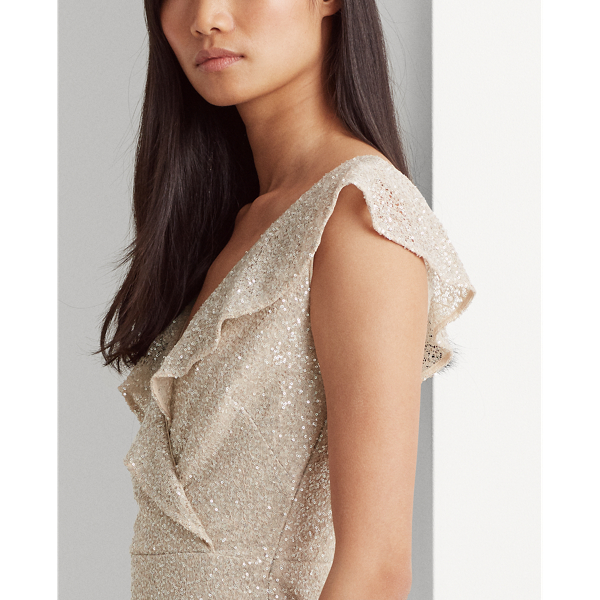 Sparkling Champagne Sequinned Cap-Sleeve Gown Lauren 6