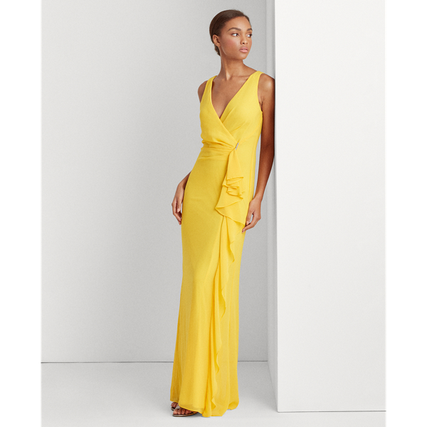 True Marigold Ruffle-Trim Georgette Gown Lauren 4