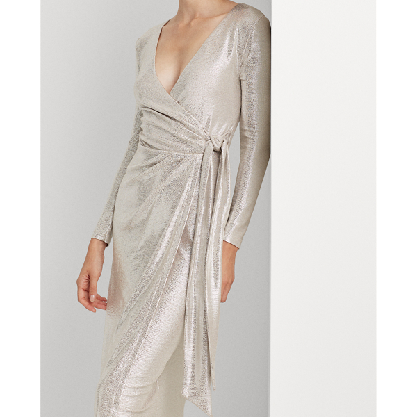 Champagne/Silver Metallic Surplice Dress Lauren 6
