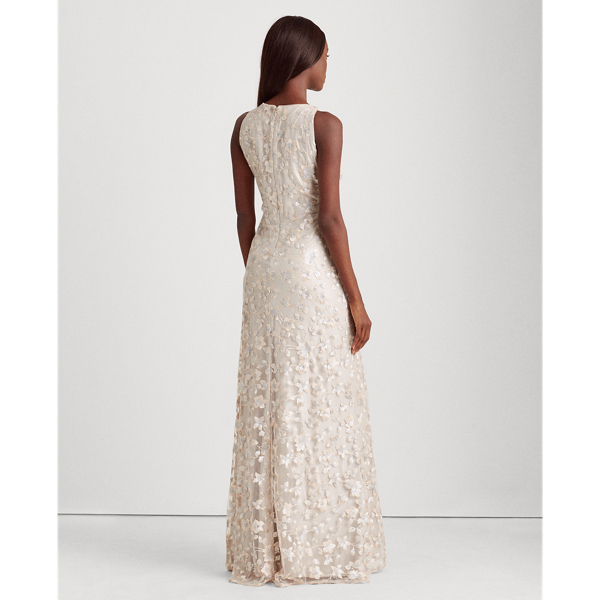 Belle Rose/Silver Sequin-Floral Sleeveless Gown Lauren 4
