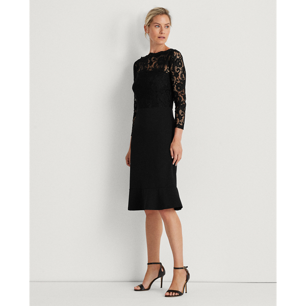 Jersey-Lace Boatneck Dress Lauren em Black 3