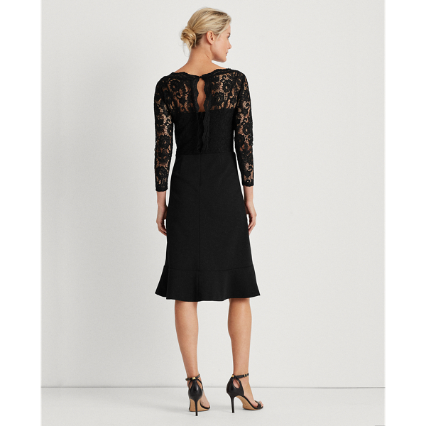 Jersey-Lace Boatneck Dress Lauren em Black 5