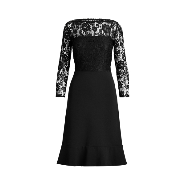 Jersey-Lace Boatneck Dress