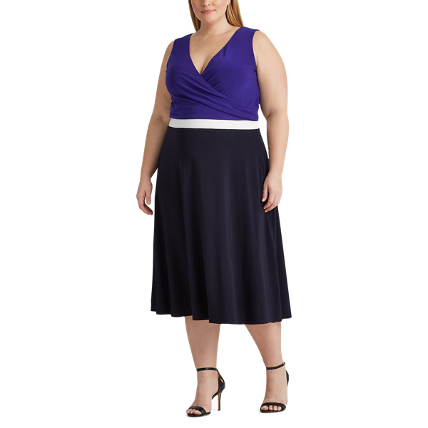 Lh Navy/L White/Cannes Bl Colour-Blocked Jersey Dress Lauren Woman 3