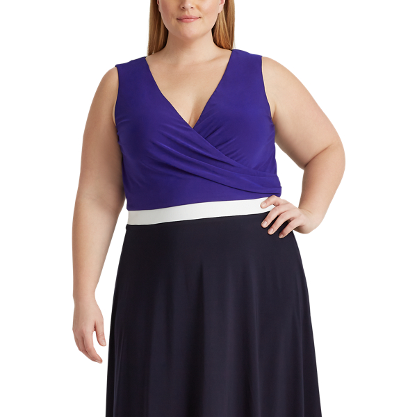 Lh Navy/L White/Cannes Bl Colour-Blocked Jersey Dress Lauren Woman 4