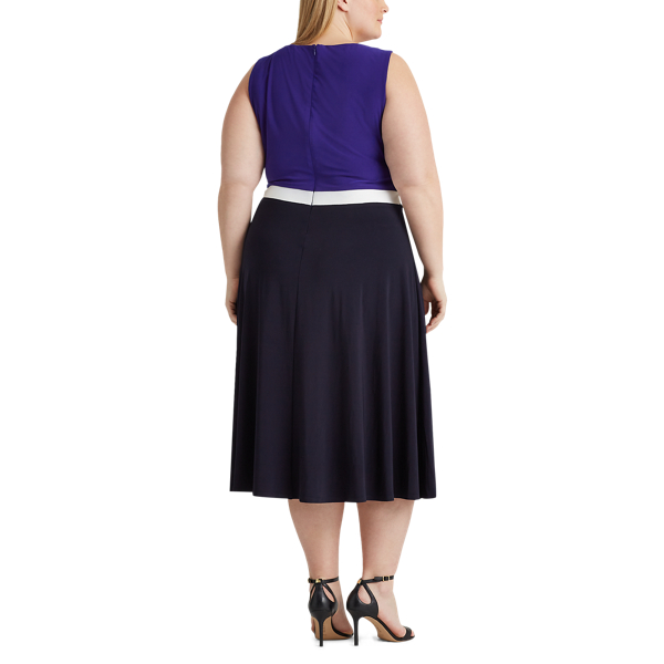 Lh Navy/L White/Cannes Bl Colour-Blocked Jersey Dress Lauren Woman 5