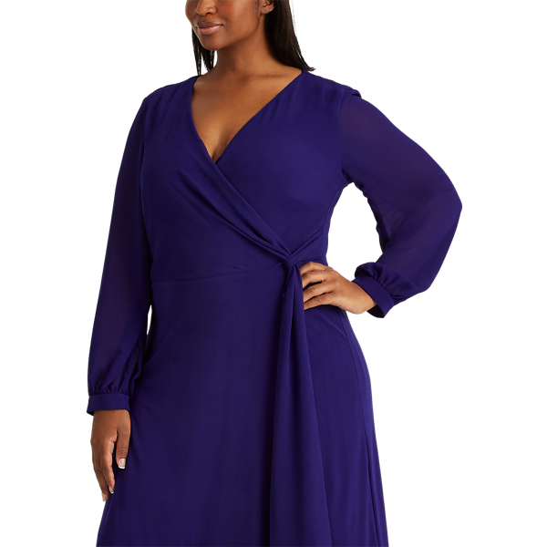 Cannes Blue Surplice Georgette Dress Lauren Woman 4