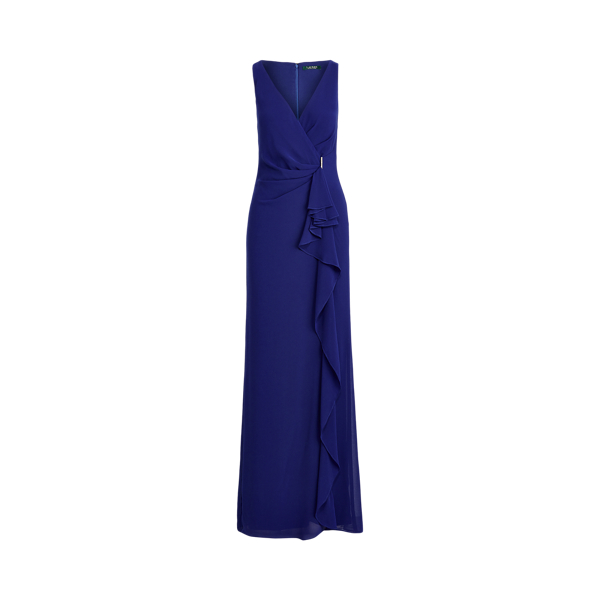 Ruffle-Trim Georgette Gown