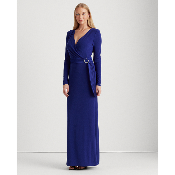 Cannes Blue Wrap-Style Jersey Gown Lauren 4