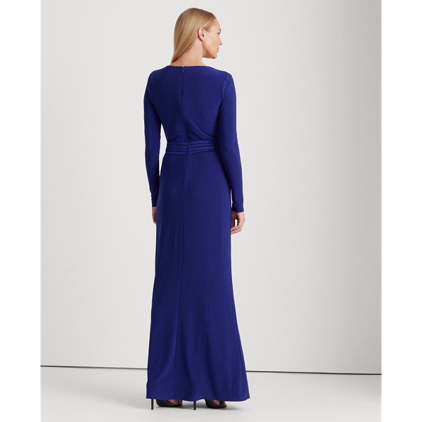 Cannes Blue Wrap-Style Jersey Gown Lauren 5