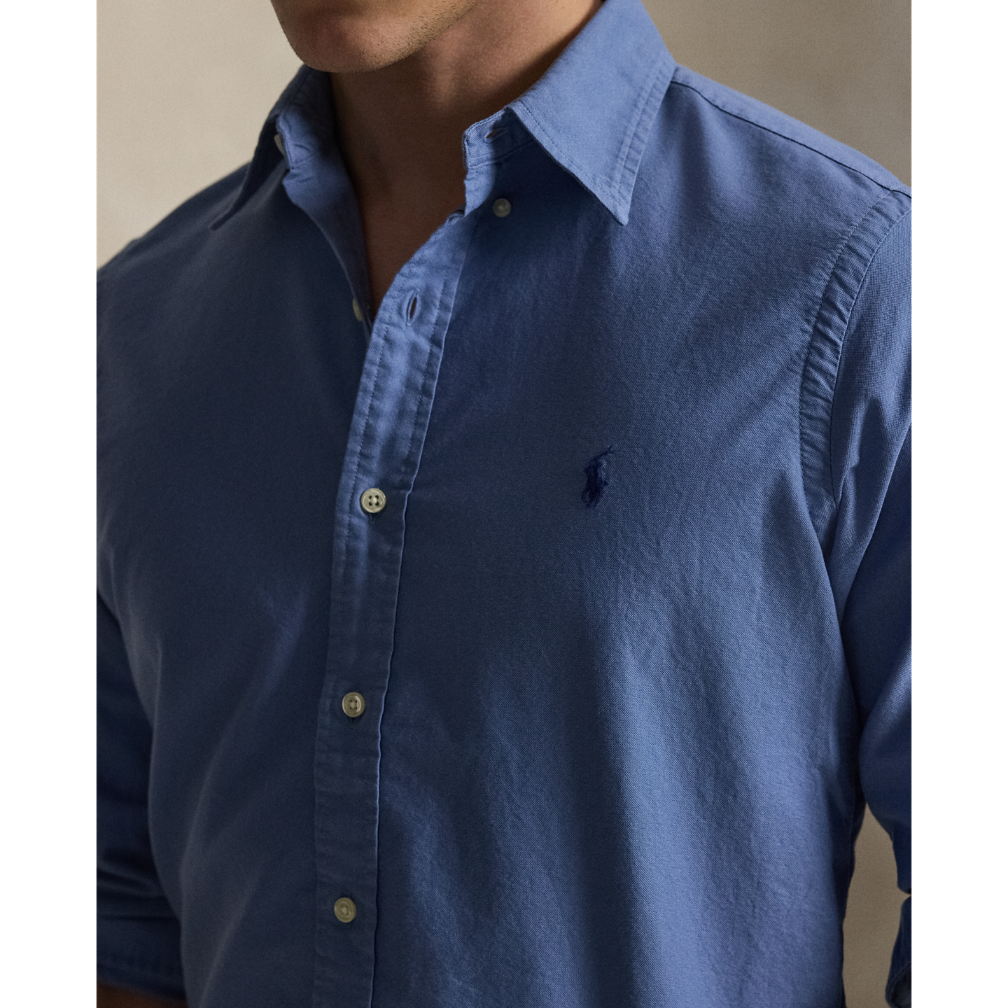 Мужская рубашка Ralph Lauren Garment-Dyed Oxford Shirt - All Fits, цвет: Синий, вариант 1 — фото 3