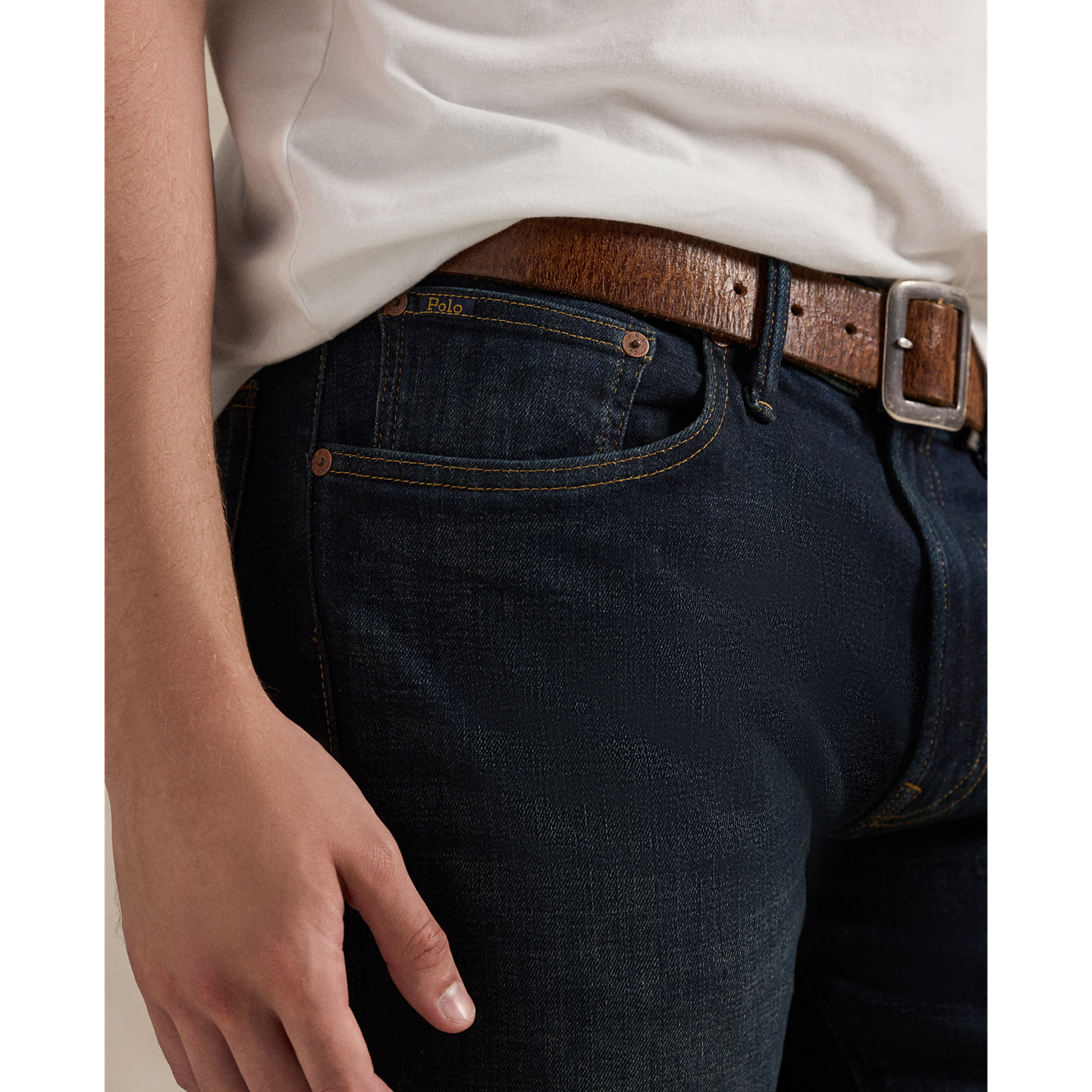Мужские джинсы Ralph Lauren Hampton Straight Stretch, цвет: Тёмный индиго — фото 4