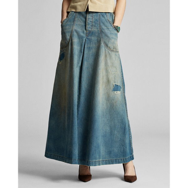 Rylee Wash Repaired Denim Skirt RRL 3